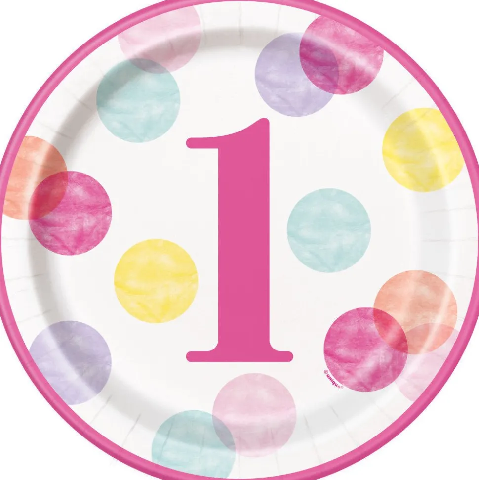 Borden 1 Jaar Roze Stippen 23cm 8st