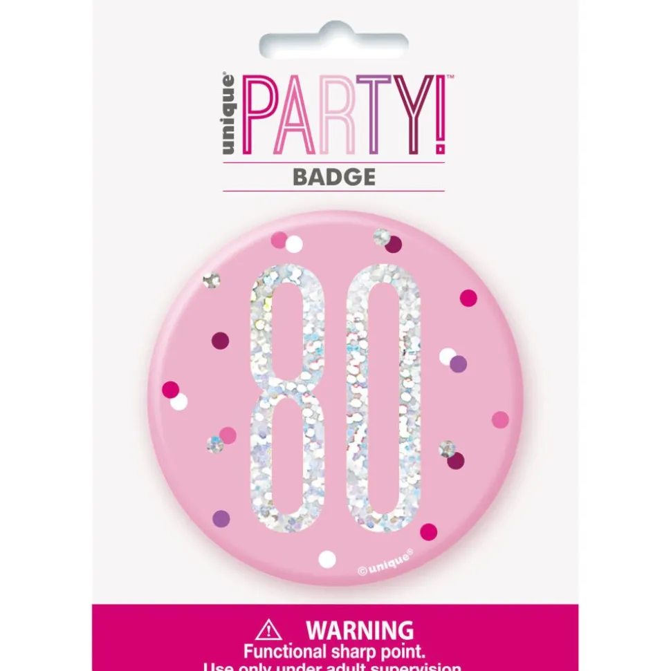 Button 80 Jaar Roze 7cm