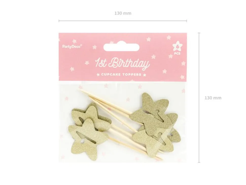 Caketoppers 1 Jaar Goud 6st