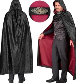 Cape met Kap Zwart Rood Fluweel Met rode Binnenvoering 140cm