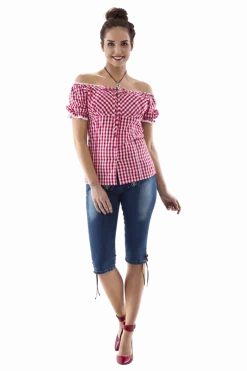 Carmenblouse rood-wit ruit, striklint