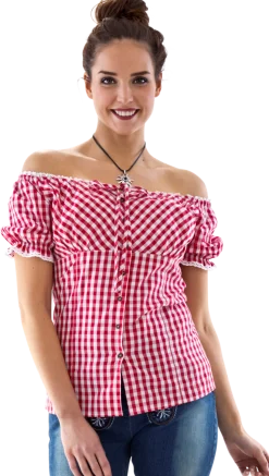 Carmenblouse rood-wit ruit, striklint