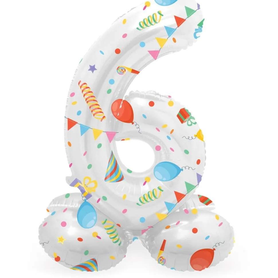 Cijfer Ballon 6 Jaar Feest Met Standaard Leeg 72cm