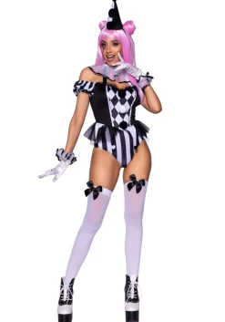 Clownspak Zwart Wit Dames Bodysuit Leg Avenue