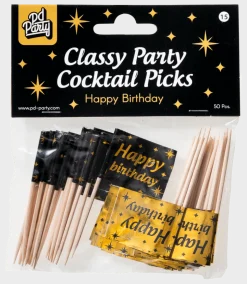 Cocktailprikkers Happy Birthday 6,5cm 50st