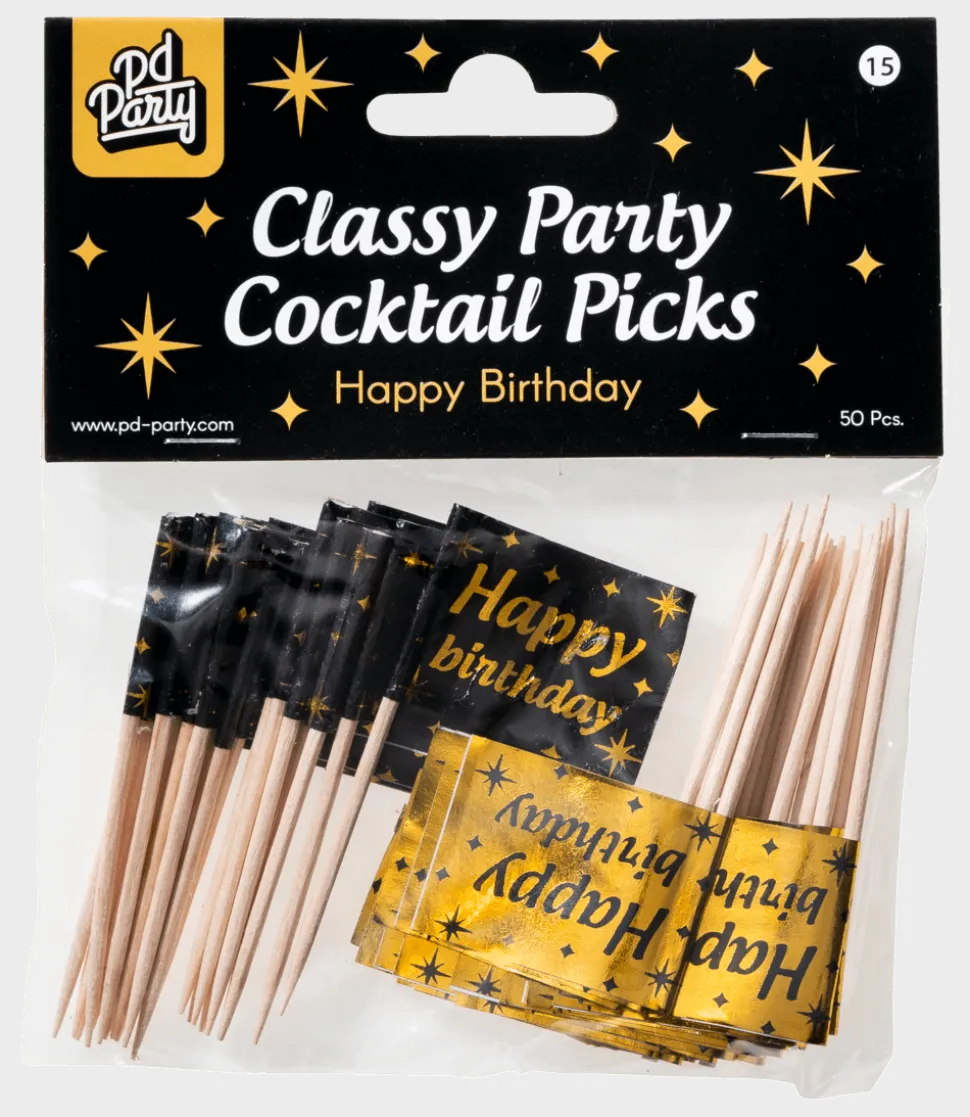 Cocktailprikkers Happy Birthday 6,5cm 50st