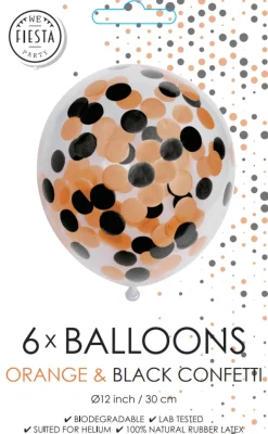 Confetti Ballonnen Oranje Zwart 30cm 6st