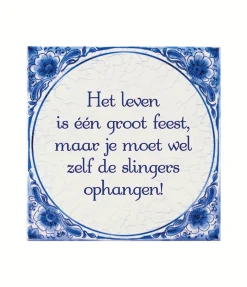 Delfts Blauw Tegel Leven Is Feest 14,5cm