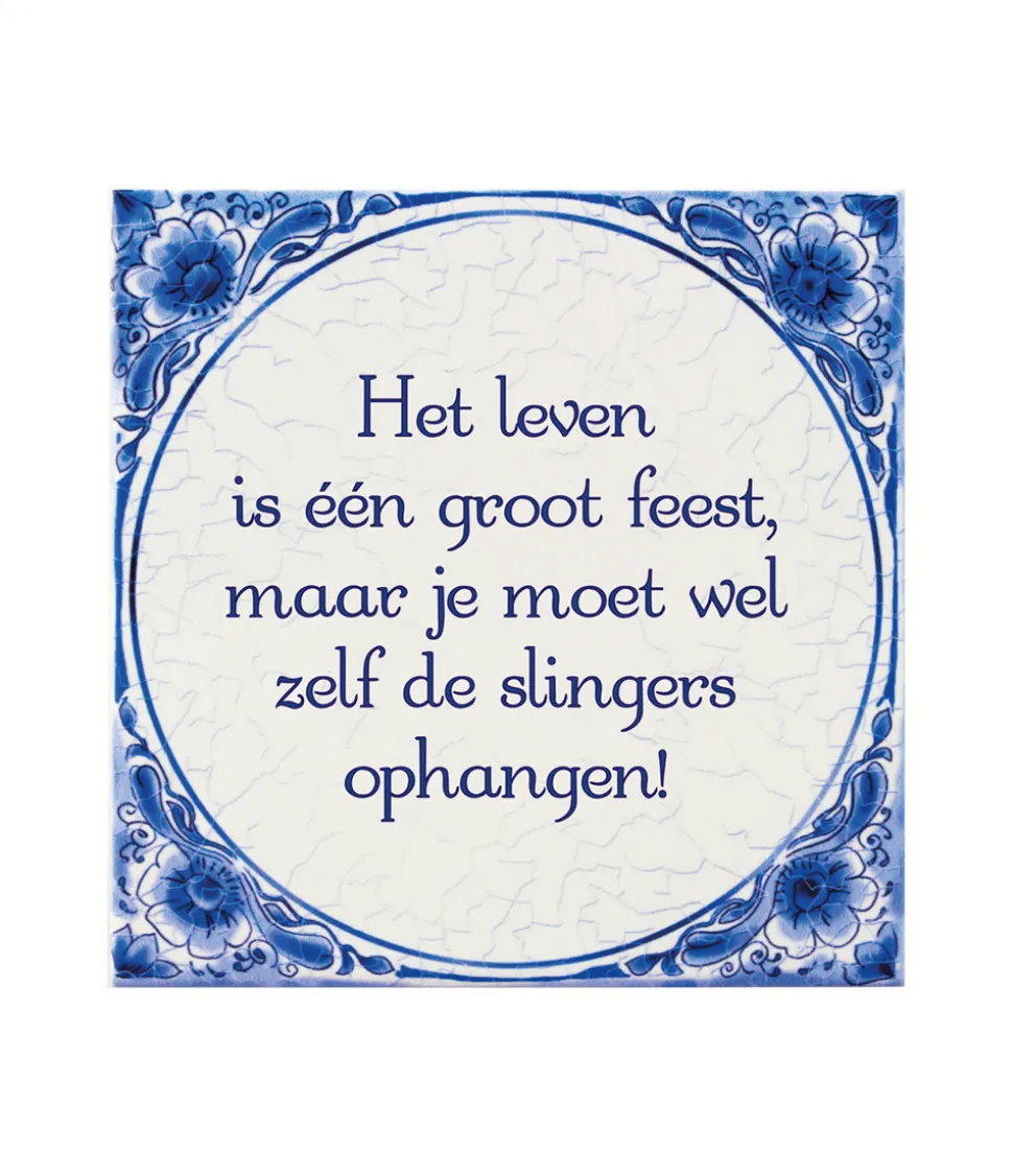 Delfts Blauw Tegel Leven Is Feest 14,5cm