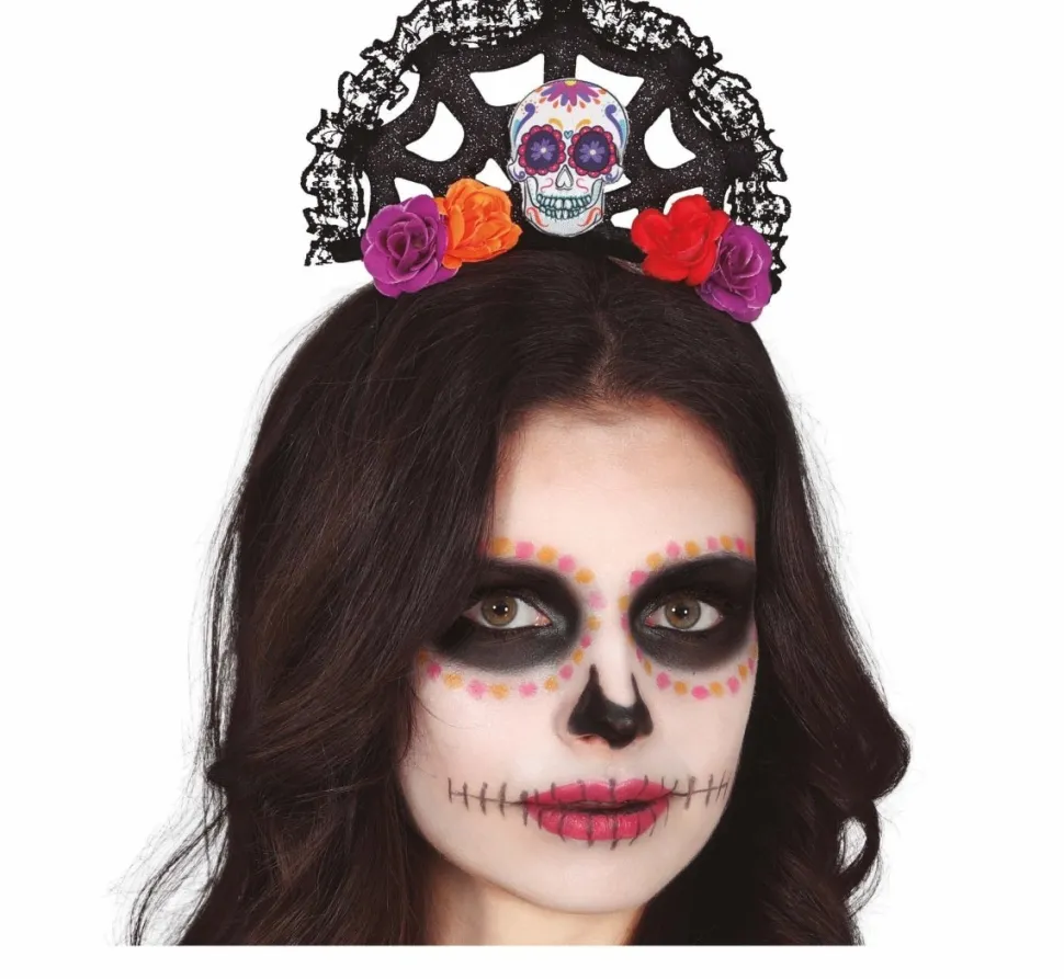 Dia De Los Muertos Haarband Bloemen En Doodshoofd