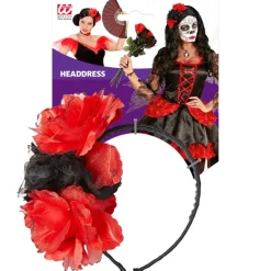 Dia De Los Muertos Haarband Rood Zwart Bloemen
