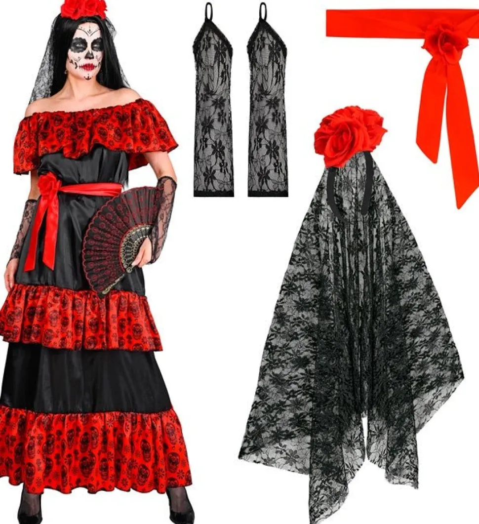 Dia De Los Muertos Jurk Dames 4 delig