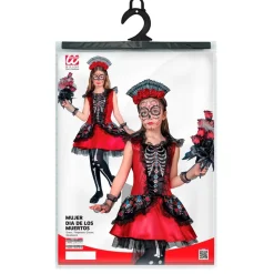 Dia De Los Muertos Jurk Zwart Rood