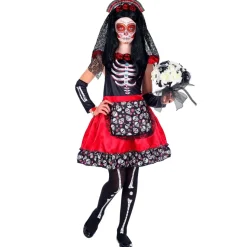 Dia De Los Muertos Jurk Zwart Rood Meisje