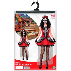 Dia De Los Muertos Jurk Zwart Rood Dames