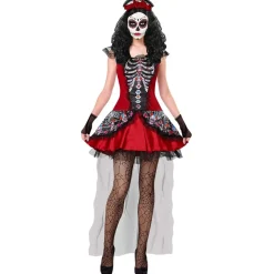 Dia De Los Muertos Jurk Zwart Rood Dames