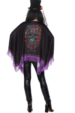 Dia De Los Muertos Poncho Zwart Paars
