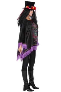 Dia De Los Muertos Poncho Zwart Paars