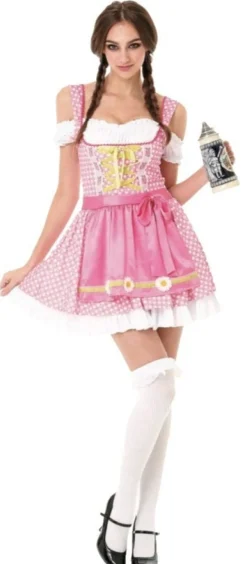 Dirndl Jurk Oktoberfest Roze Witte Stippen