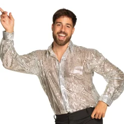 Disco Blouse Zilver Heren Glitter
