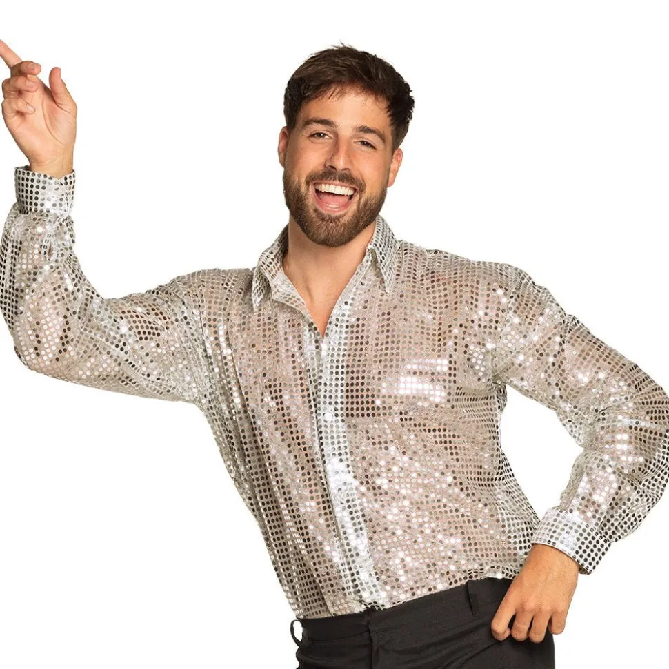 Disco Blouse Zilver Heren Glitter