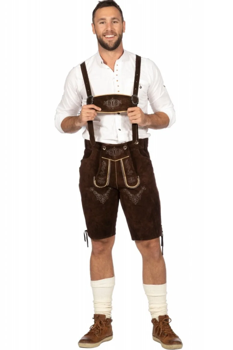 Donkerbruine Lederhose Heren Kort