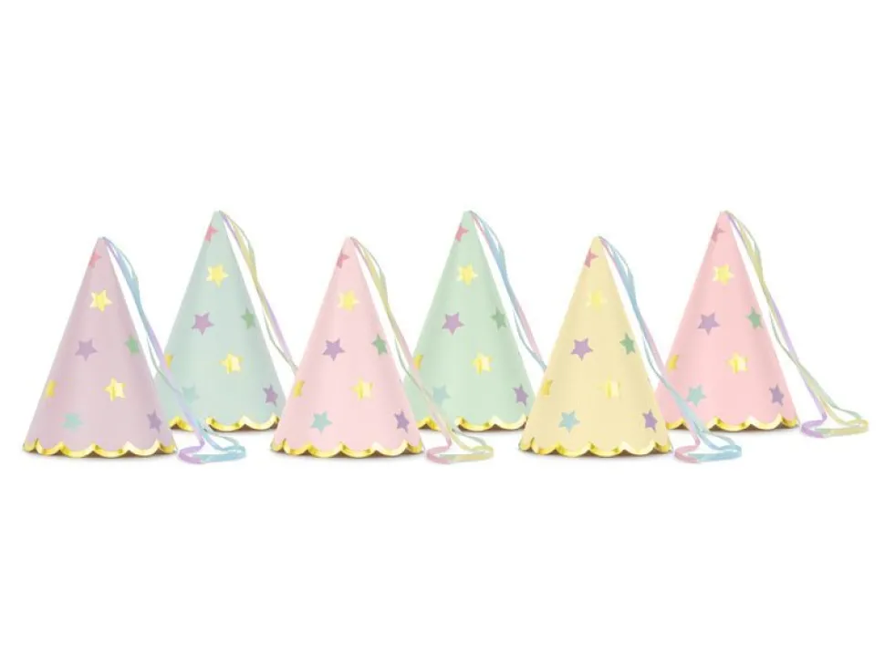 Feesthoedjes Sterren Meerkleurig 14,5cm 6st