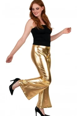 Flared Broek Metallic Goud