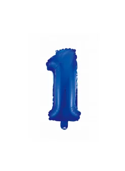 Folie Ballon Cijfer 1 Blauw 41cm met Rietje