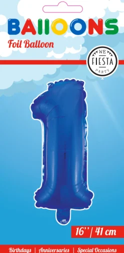 Folie Ballon Cijfer 1 Blauw 41cm met Rietje
