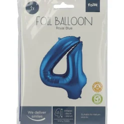 Folie Ballon Cijfer 4 Blauw Metallic XL 86cm leeg
