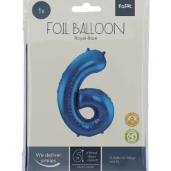 Folie Ballon Cijfer 6 Blauw Metallic XL 86cm leeg