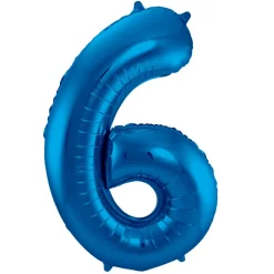 Folie Ballon Cijfer 6 Blauw Metallic XL 86cm leeg