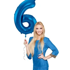 Folie Ballon Cijfer 6 Blauw Metallic XL 86cm leeg