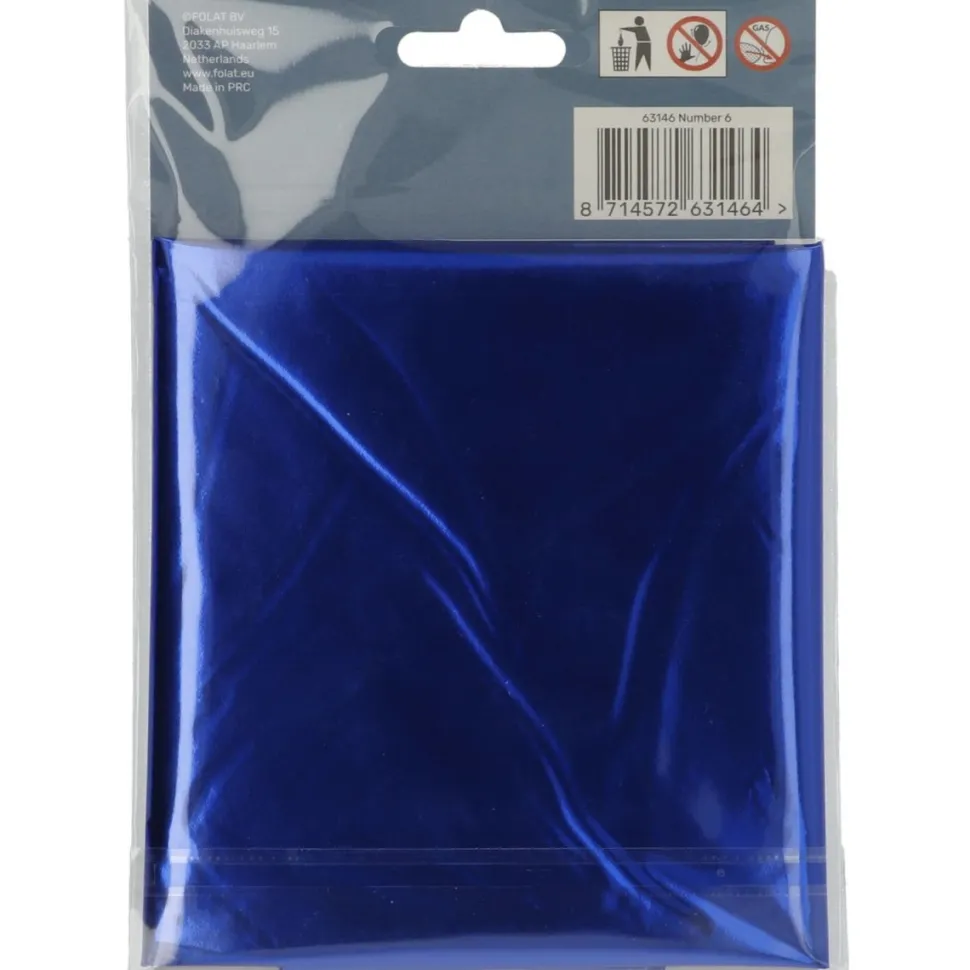 Folie Ballon Cijfer 6 Blauw Metallic XL 86cm leeg