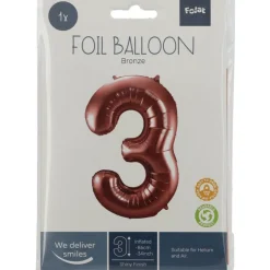 Folie Ballon Cijfer 3 Brons XL 86cm leeg