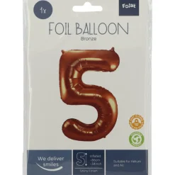 Folie Ballon Cijfer 5 Brons XL 86cm leeg