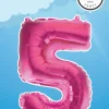 Folie Ballon Cijfer 5 Roze 41cm met Rietje