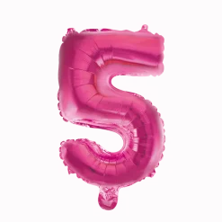 Folie Ballon Cijfer 5 Roze 41cm met Rietje