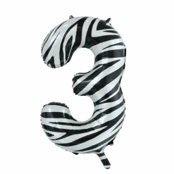 Folie Ballon Cijfer 3 Zebra XL 86cm leeg