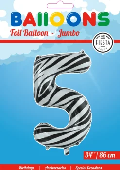Folie Ballon Cijfer 5 Zebra XL 86cm leeg