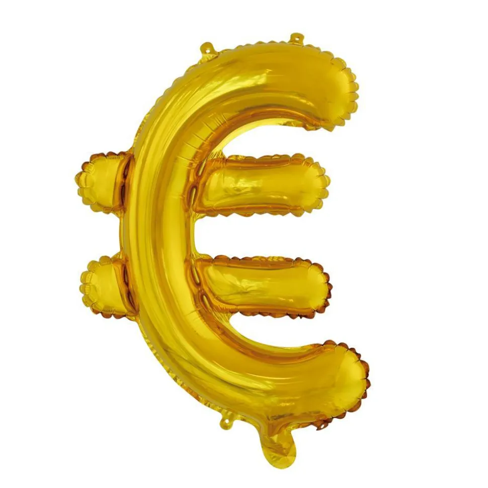 Folie Ballon Euroteken Goud 41cm met Rietje
