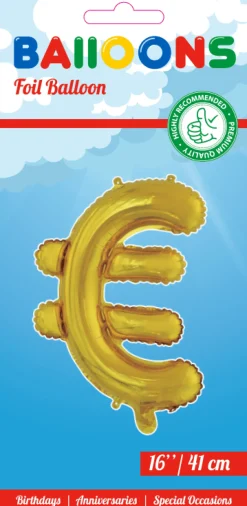Folie Ballon Euroteken Goud 41cm met Rietje