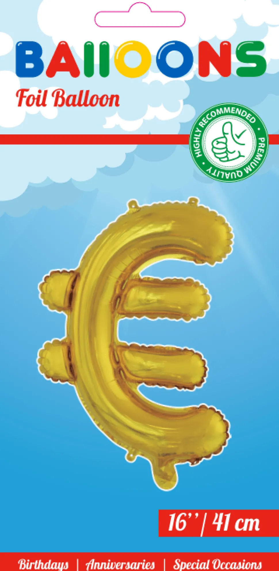 Folie Ballon Euroteken Goud 41cm met Rietje