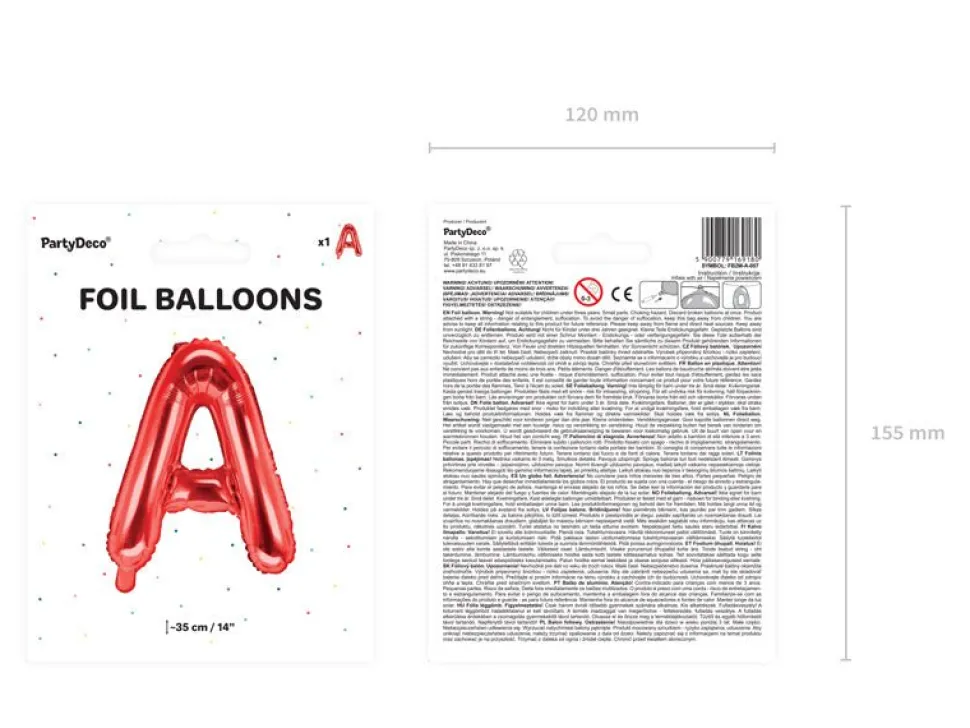 Folie Ballon Letter A Rood Leeg 35cm