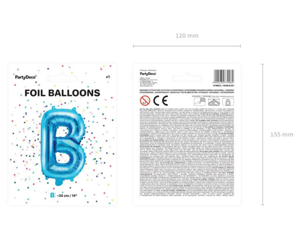 Folie Ballon Letter B Blauw Leeg 35cm