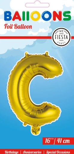 Folie Ballon Letter C Goud 41cm met Rietje