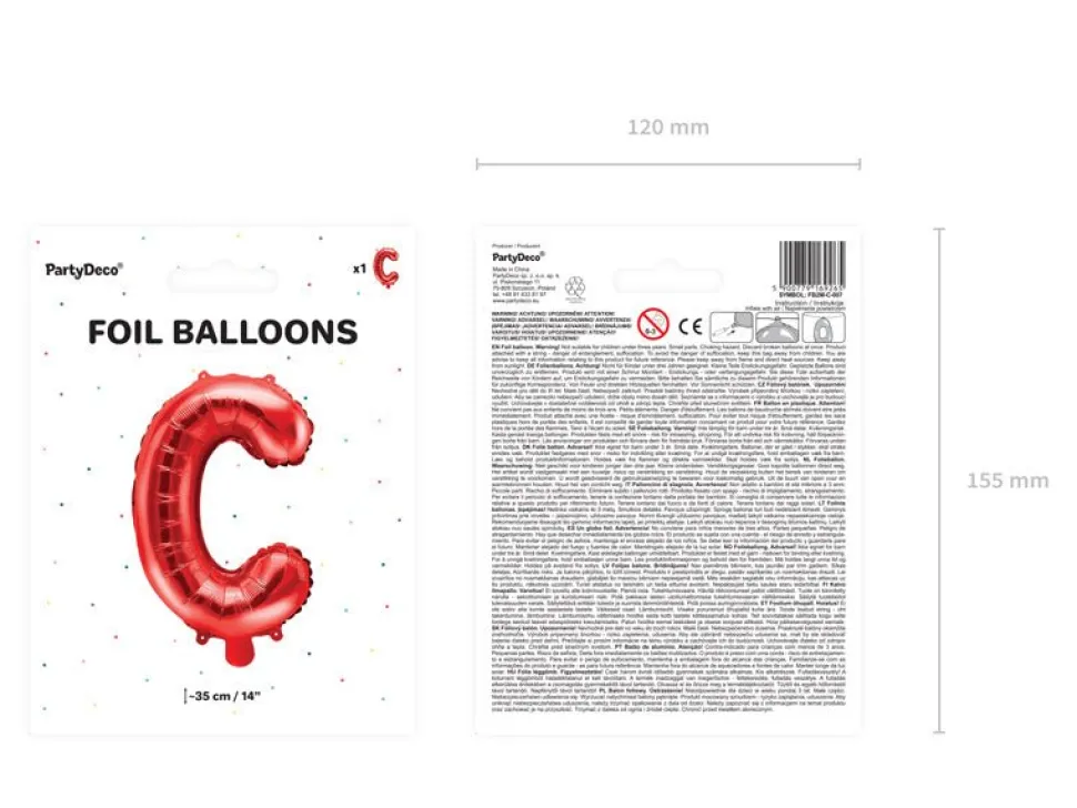 Folie Ballon Letter C Rood Leeg 35cm