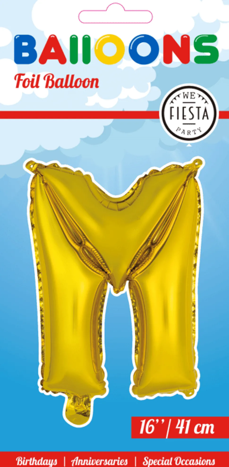 Folie Ballon Letter M Goud 41cm met Rietje