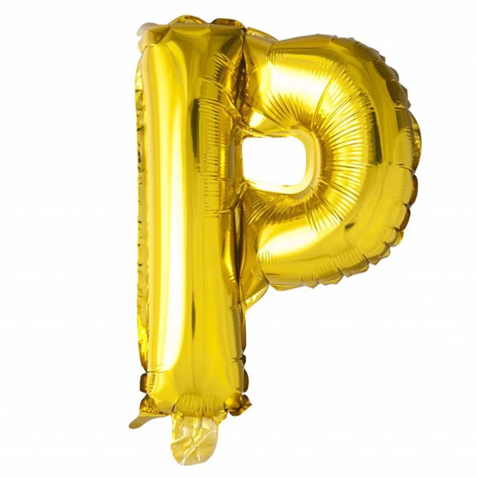 Folie Ballon Letter P Goud 41cm met Rietje
